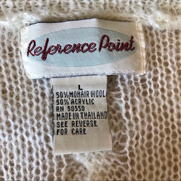 Cable Knit Sweater Mohair Wool Blend REFERENCE POINT Off White Cream Sheer Knit - Picture 4 of 4